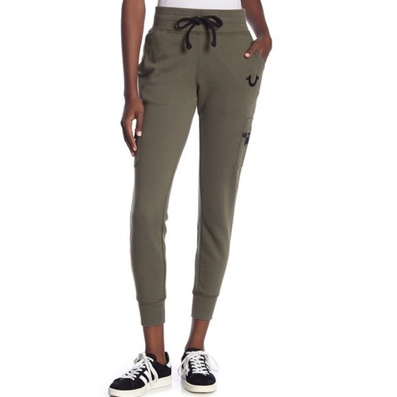 True Religion Women's Olive Green Cargo Zip Jogger Pant - Size Small - Picture 1 of 6